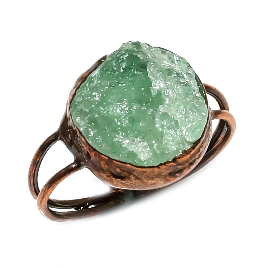 Кольцо из аквамарина ручной работы, кольцо из электроформированной меди, антикварное украшение, регулируемое кольцо, подарок на помолвку