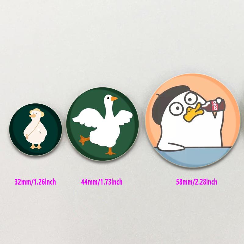 32/44/58mm Cartoon Honk White Goose Brooches Pins Cute Animal Duck Round Badges Clothes Lapel Pin Fashion Jewelry Gift Accessory