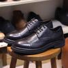 Кожаные дышащие универсальные деловые повседневные кожаные туфли мужские с круглым носком на шнуровке на толстой подошве износостойкие синие туфли дерби