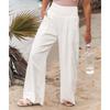 Fashion Casual Green Wide Leg Pants Women Elastic Solid Cotton Linen Long Pants Female Loose OL Style Womens Trousers