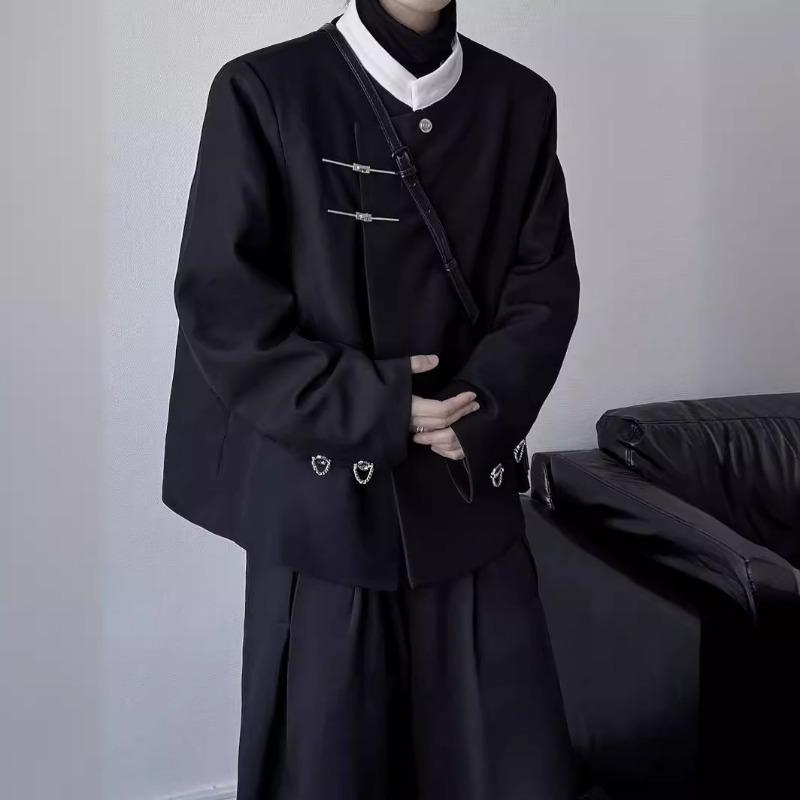 Новый китайский стиль, блейзер с подплечниками и воротником-стойкой, осенний мужской трендовый нишевый дизайн, повседневный костюм для пары с металлической пряжкой