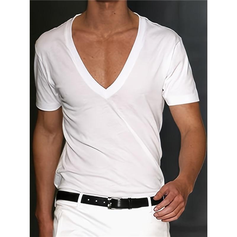Европейская и американская мужская футболка с короткими рукавами и V-образным вырезом, однотонная, повседневная
