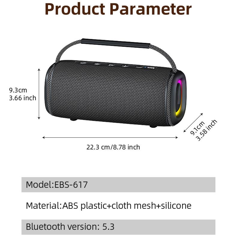 Rockmia Fresh New 30W RGB Wireless Bluetooth 5.3 Portable Stereo Music Boombox Speaker with RGB Light EBS-617 Waterproof
