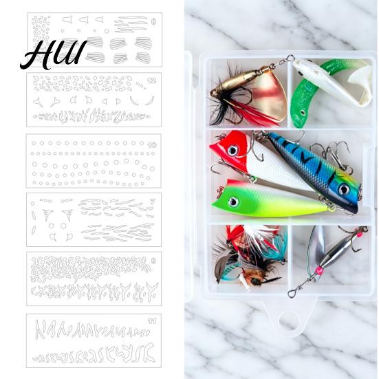 Fishing Lure Design Template 6Pcs/Set Bait Painting Template, Reusable Plastic Stencils, Translucent Stencil PVC Washable Cutout Pattern Art Supplies