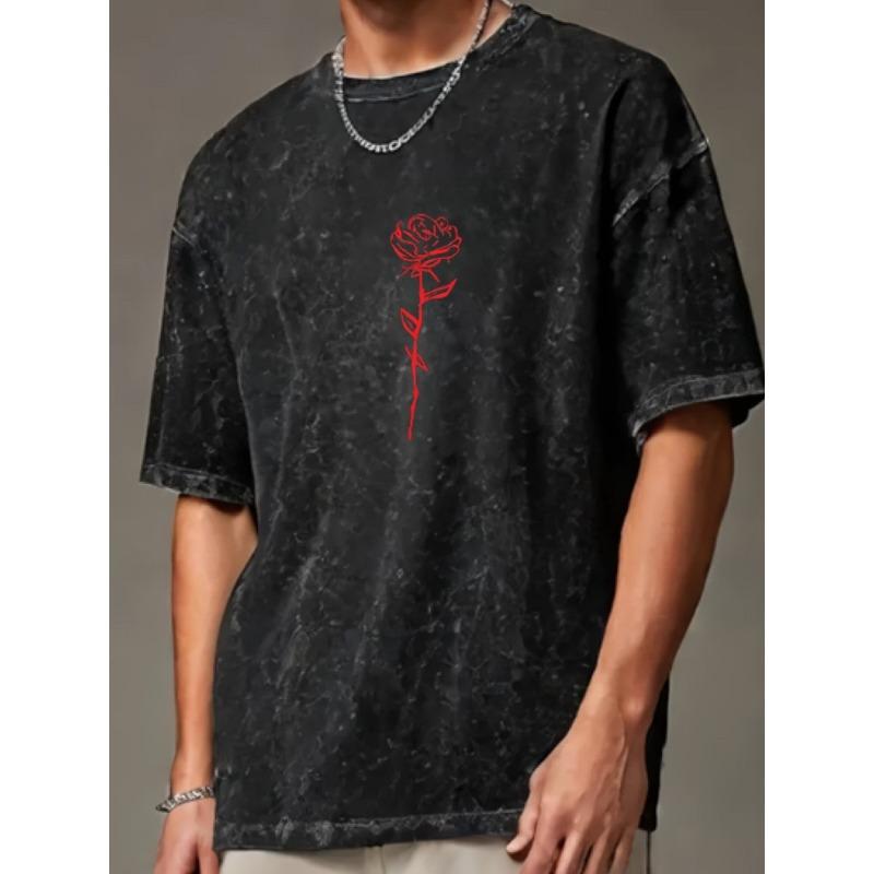 Стильная мужская винтажная футболка с графическим принтом Streetwear Tee Всесезонная Повседневная для городского стиля Потертый вид Удобная посадка Свободный крой Топ Мода