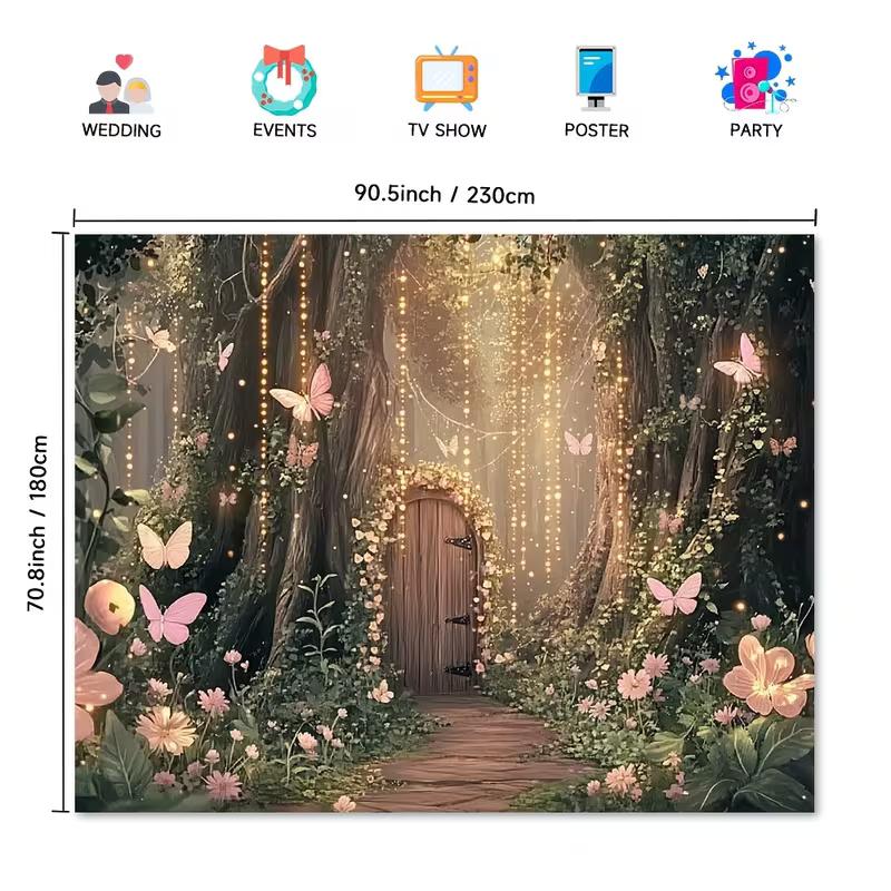 2D Whimsical Woodland Backdrop with Fairy Door for Events and TV Shows