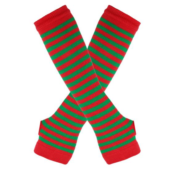 Длинные полосатые митенки для женщин, зимние длинные перчатки без пальцев, повседневные вязаные перчатки до локтя с отверстием для большого пальца