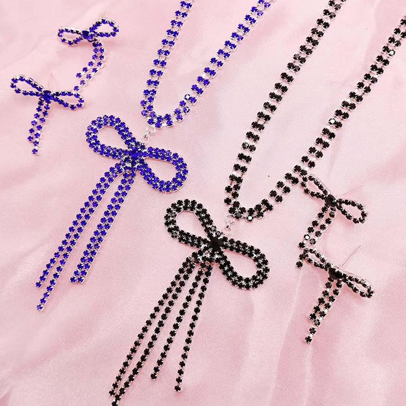 1Set Versatile Bow Design Earrings Necklace Set For Women Girls Vintage Necklace Drop Earrings Wedding Jewelry Gifts
