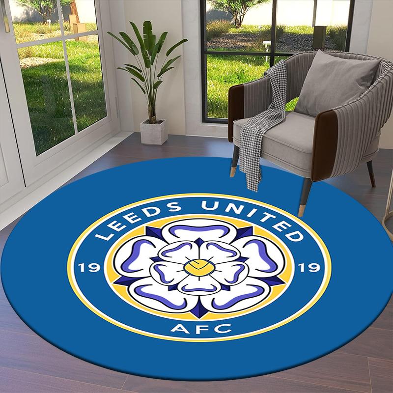Leeds United Football Club Round Area Rug,Carpet Rug for Living Room Bedroom Sofa Playroom Decor,Non-slip Floor Mat
