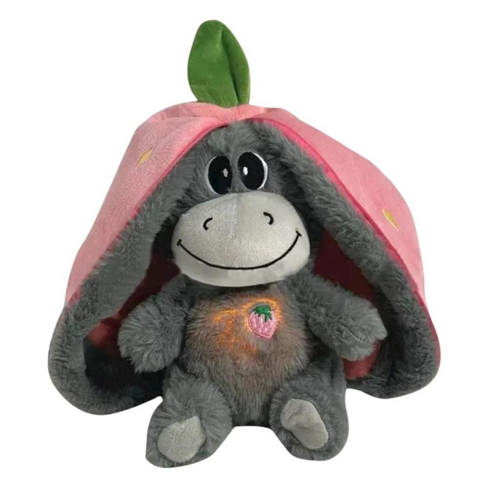 Cute 12.6inch Luminous Breathing Doll with Motion Lights Strawberry Sleeping Donkey Cartoon Early Childhood Plush Doll