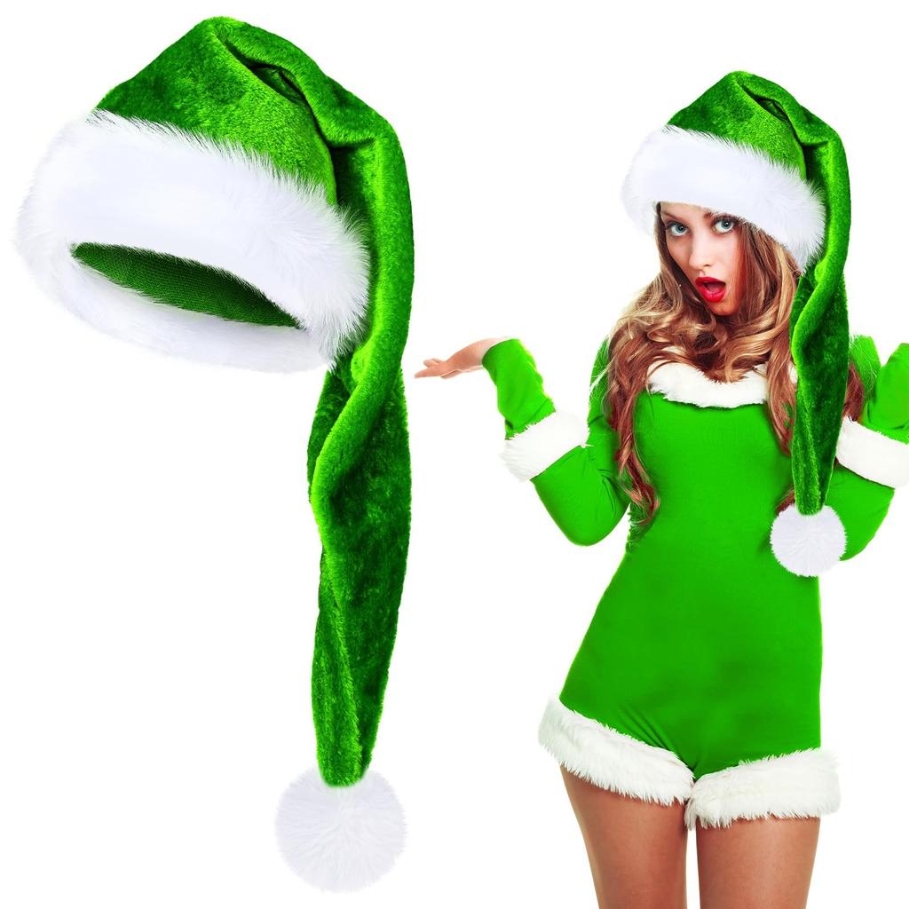 Long Christmas Santa Hat For Adults Unisex, Xmas Velvet Plush Christmas Hat For Holiday Festival Party Decor Costume