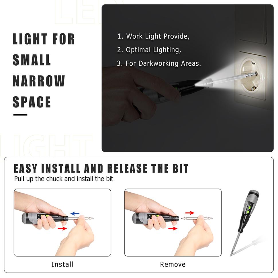 ZOKOUN 3.6V Electric Screwdriver Handheld Tool with Quick Release Dual Head Screwdriver LED Light USB Charging Handheld Cordless