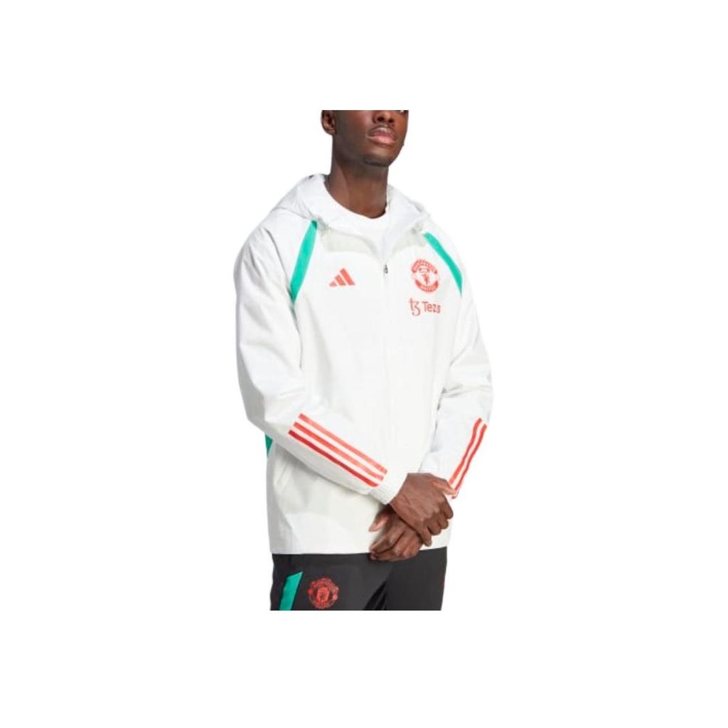 Adidas Manchester United Tiro 23 All-Weather Jacket Color Block Hooded Zip-Up Long Sleeve Jacket Men Jacket Core-White IA7297
