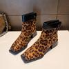 Женские ботильоны с квадратным носком и леопардовым принтом, модные замшевые туфли на среднем каблуке, женский бренд 2025 года, трендовая вечеринка, элегантные массивные туфли Botas Mujer