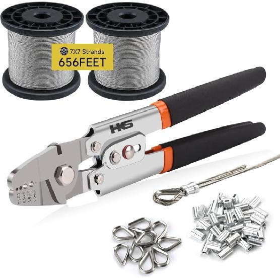 HKS Wire Rope Crimping Tool for Loop Sleeves, Aluminum Double Tube Ferrule Crimper for Fishing Line up to 2.2 mm with Cutting Function
