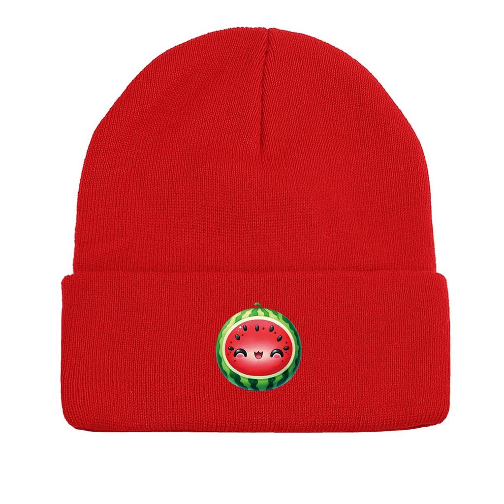 Cartoon Watermelon Winter Knitted Hat Beanie, Fruit Skull Cap Thermal Stretchy Sporting Headwear Knitted Cap Beanie