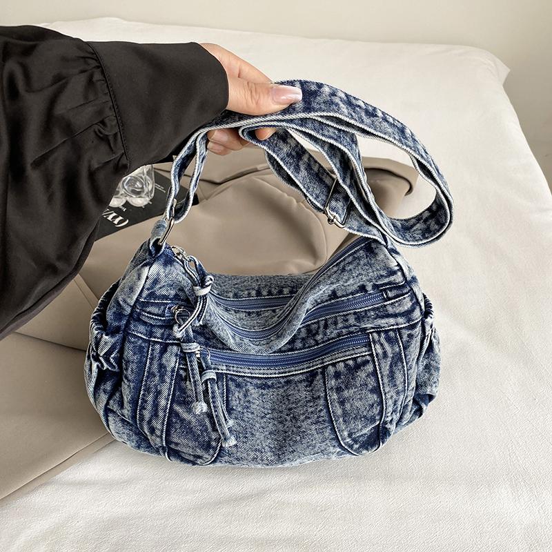 Джинсовая сумка Женская пригородная большая сумка Сумка через плечо большой вместимости Студенческая сумка класса