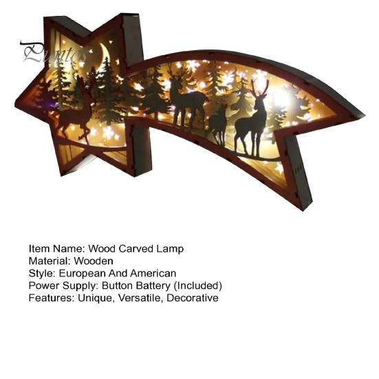 3D деревянная резьба светодиодный ночник резной олень рождественская елка снежинка лампа рождественская настольная статуэтка для домашнего офиса полка декор