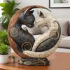 Black White Cat Figurine Chinese Style Cat Yin Yang Art Resin Statue Sculpture Home