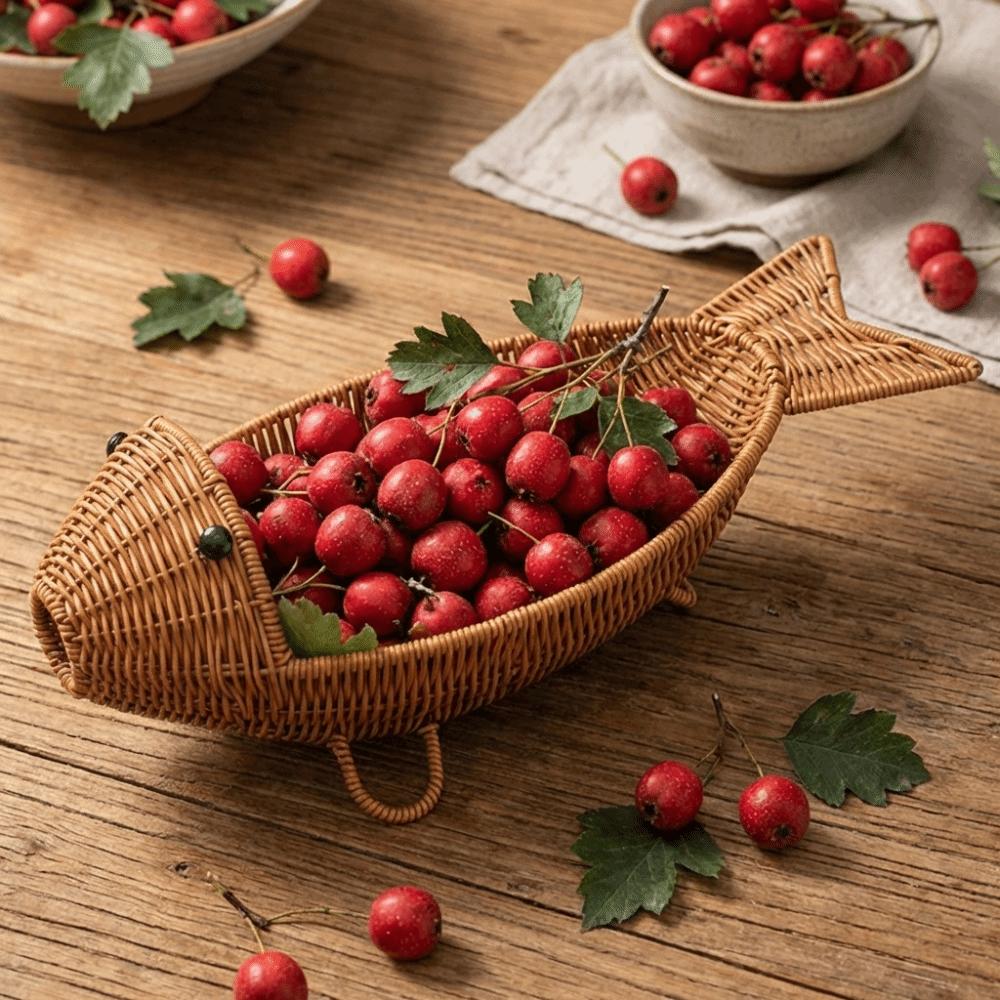 Plastic Snack Fruit Plate Wear-resistant Drain Basket Fruit Platter Hand Woven Fruit Basket Hotel
