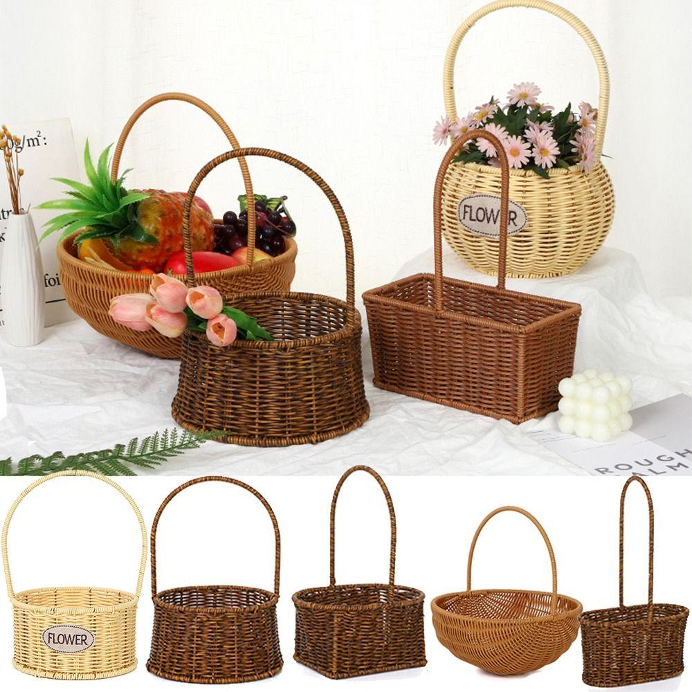Sundries Organizer Rattan Storage Baskets Imitation Rattan Garden Picnic Basket
