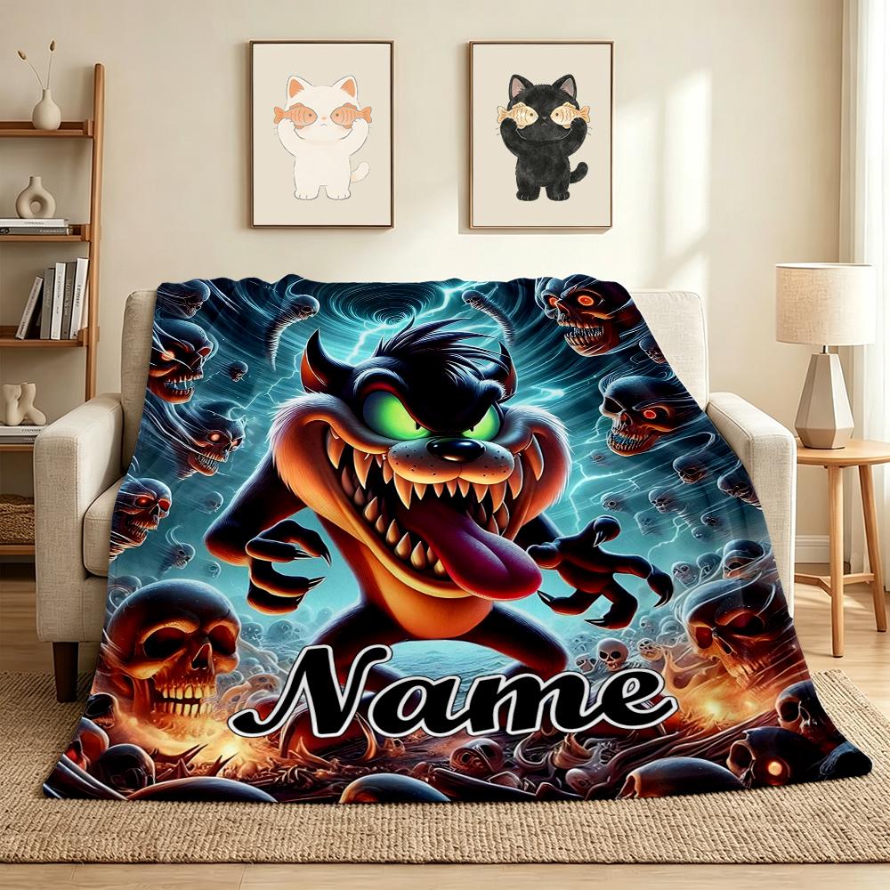 Custom Name Nightmare Cat Flannel Blanket Throw Blanket Soft Warm Sofa Bed home Decor Unique Gift
