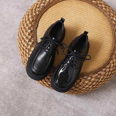 Женские черные матовые туфли на шнуровке на толстой подошве, увеличивающие рост, в британском стиле, новинка весна-осень 2024.