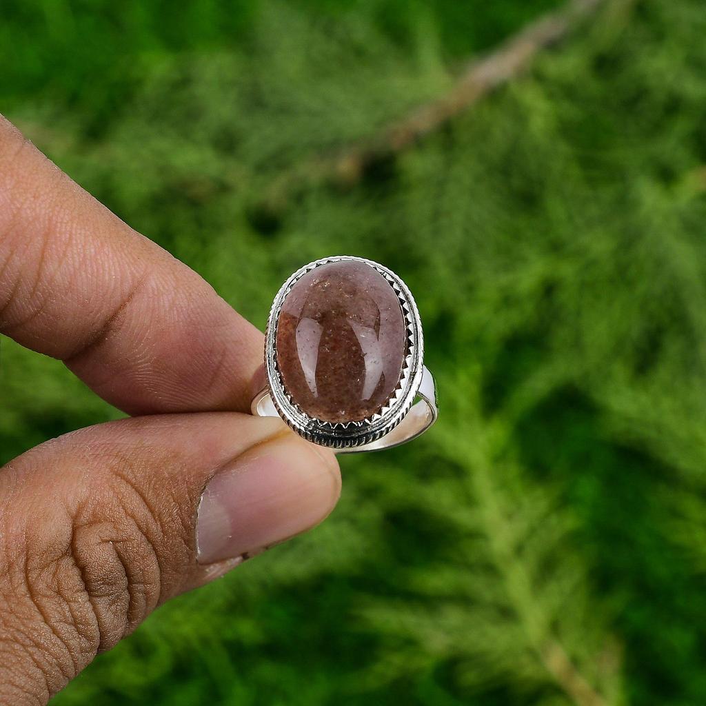 Mothers Day Deal 925 Silver Oval Natural Sunstone Wedding Statement Artisan Ring