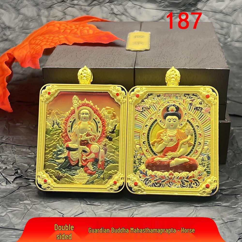 Подвеска-медальон Гаху в тибетском стиле из титановой стали с Тханкой Восьми Божеств-Защитников