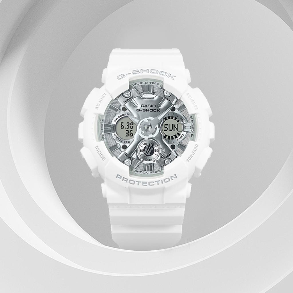 Casio Часы с кварцевым механизмом Женские часы Серебристый циферблат GMA-S120VA-7APR-
