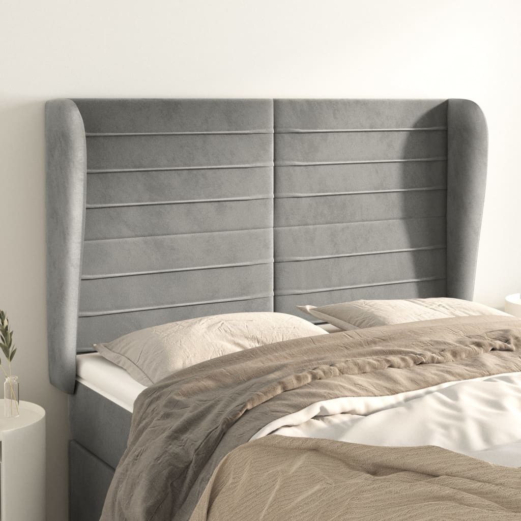 Headboard with Wingback in Light Grey 147 x 23 x 118 128 cm Velvet