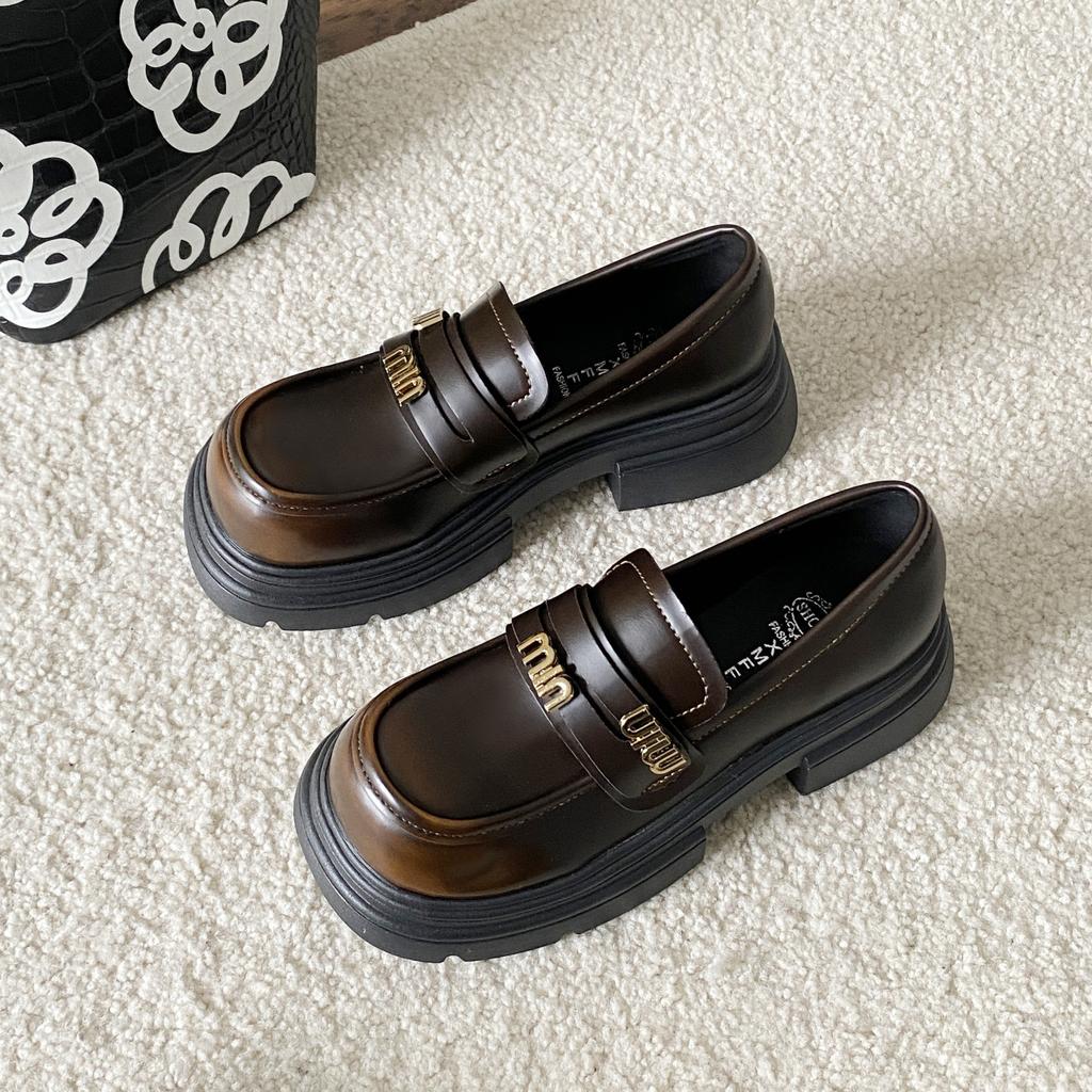 Мокасины женские в британском стиле с мягкой подошвой, одинарные туфли с одной педалью, черные кожаные туфли