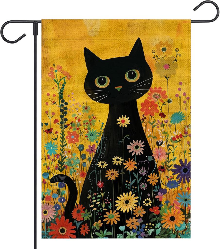 OPULANE Spring Summer Cat Garden ag 12x18 Inch Double Sided Watercolor Colorful owers Daisy Outside Welcome Seasonal Far LLX