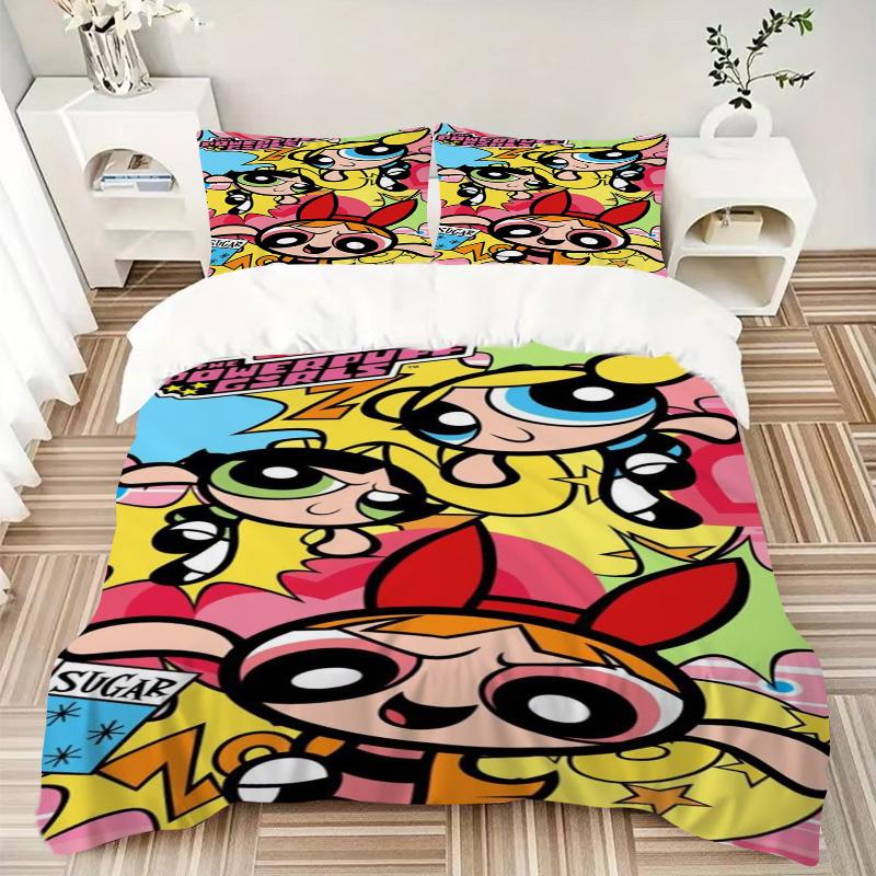Powerpuff Girls Adventure Print 3Pcs Bedding Setduvet Cover With 2 Bedropillowcase Home Birthday Gift