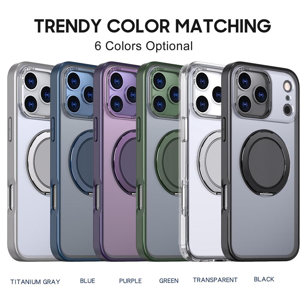 KEYSION Противоударный матовый прозрачный чехол для MagSafe для iPhone 17 Pro Max с вращающейся на 360° магнитной подставкой-кольцом, задняя крышка для телефона