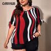 Летняя женская рубашка больших размеров в полоску с принтом и узлом, топ с короткими рукавами