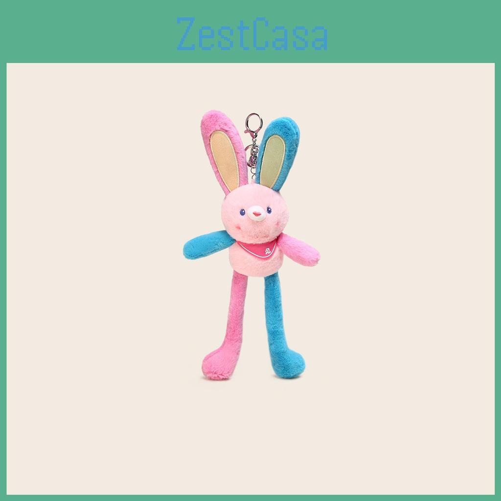 Cute Color Cartoon Blocked Rabbit Plush Toy Pendant With Ears Stretchable