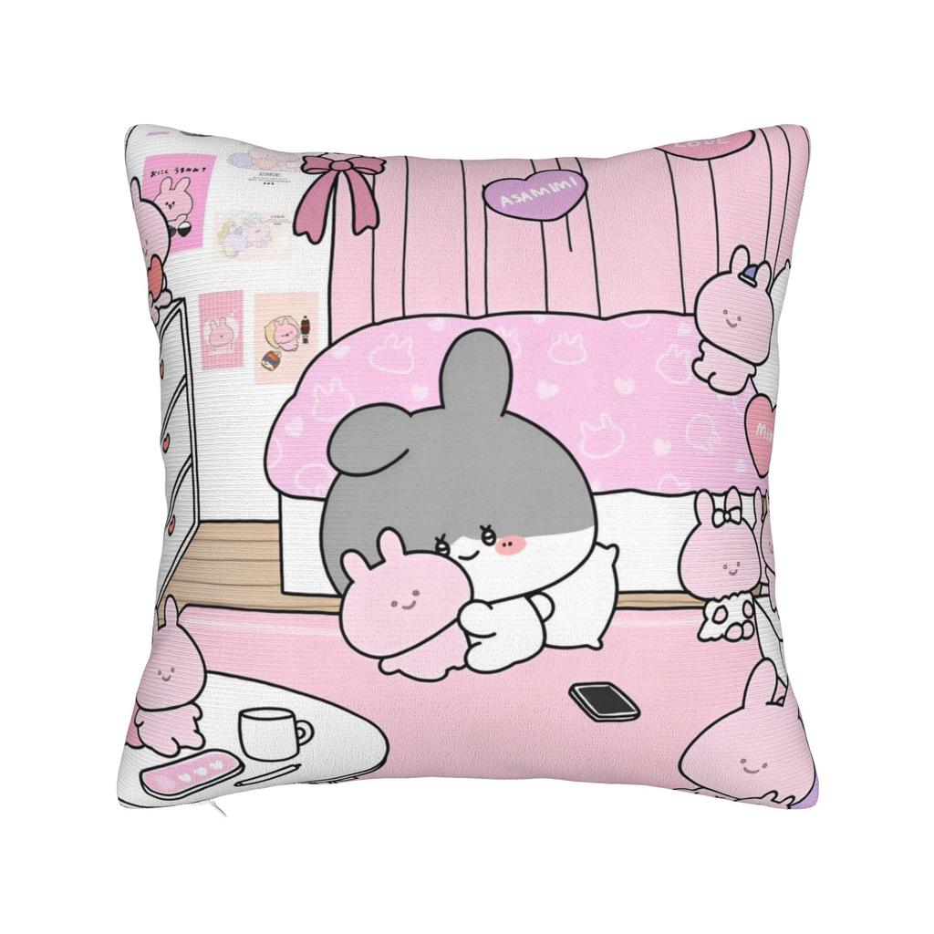 Asamimichaan Asleep Cartoon Square Pillow Case Cute Asamimi Cushion Covers Awesome Polyester Decorative Pillowcover For Home 18"