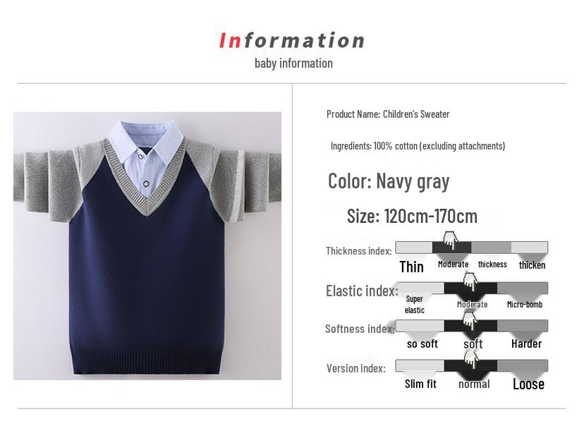 Вязаный свитер для мальчиков на флисовой подкладке: Плотный, Дизайн «Двойка» для Весны/Осени/Зимы