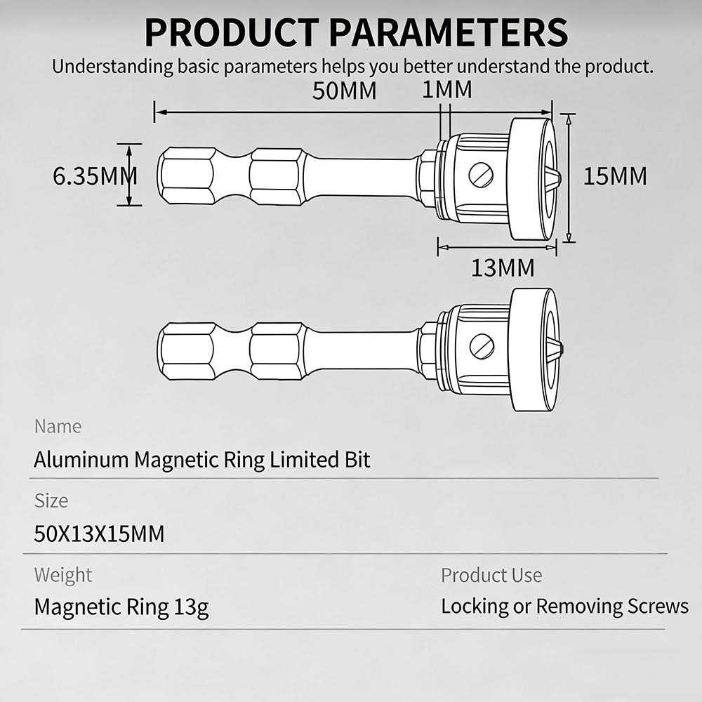 Магнитные позиционирующие биты для отвертки Бита для гипсокартона 50 мм Головка для позиционирования шурупов для гипсокартона Инструменты для сверления