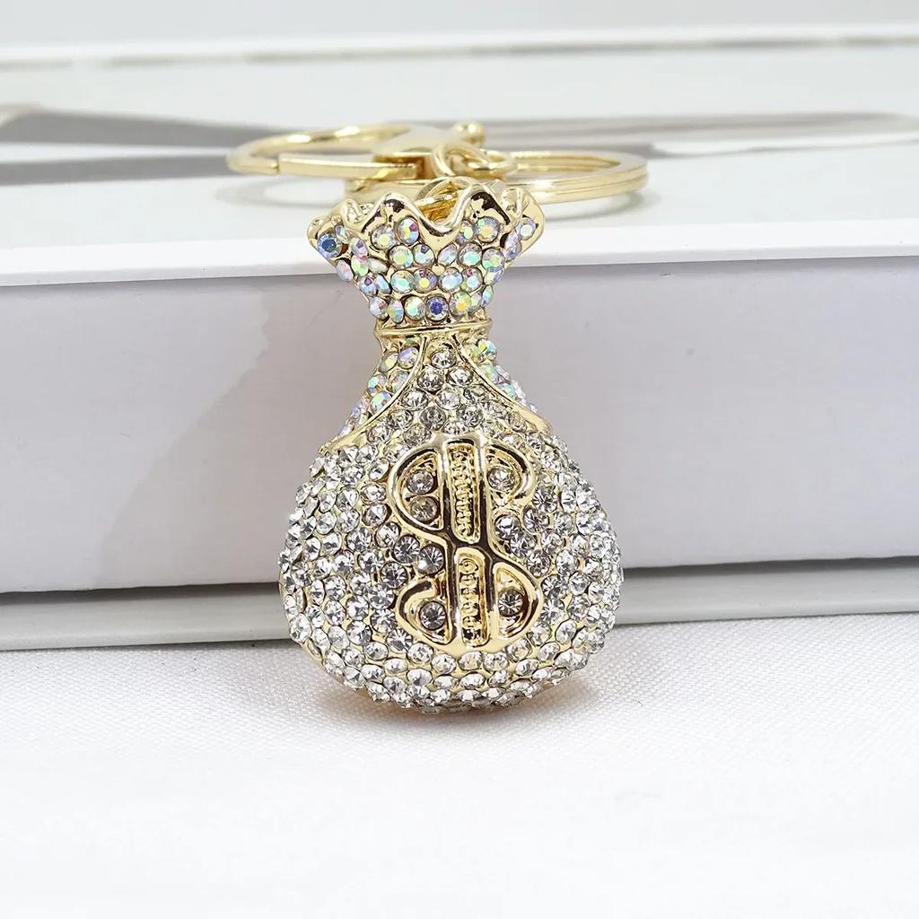 3D Dollar Bag Shaped Women's Bag Accessories Rhinestone Key Chain Fashion Pendants Party Favors Car Keys Decoration Accessory