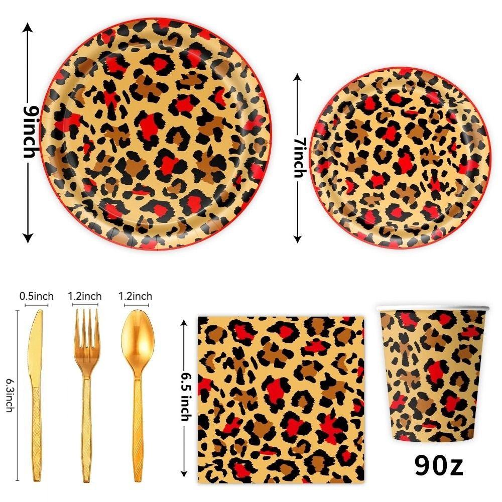 96 шт. Скатерть Набор посуды Салфетка Леопард Принадлежности для вечеринки Мальчики Дети Женщины