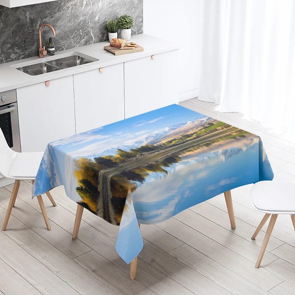 Natural Landscape Tablecloth Camping  Antifouling Waterproof Rectangular  Dining Table Home Decoration