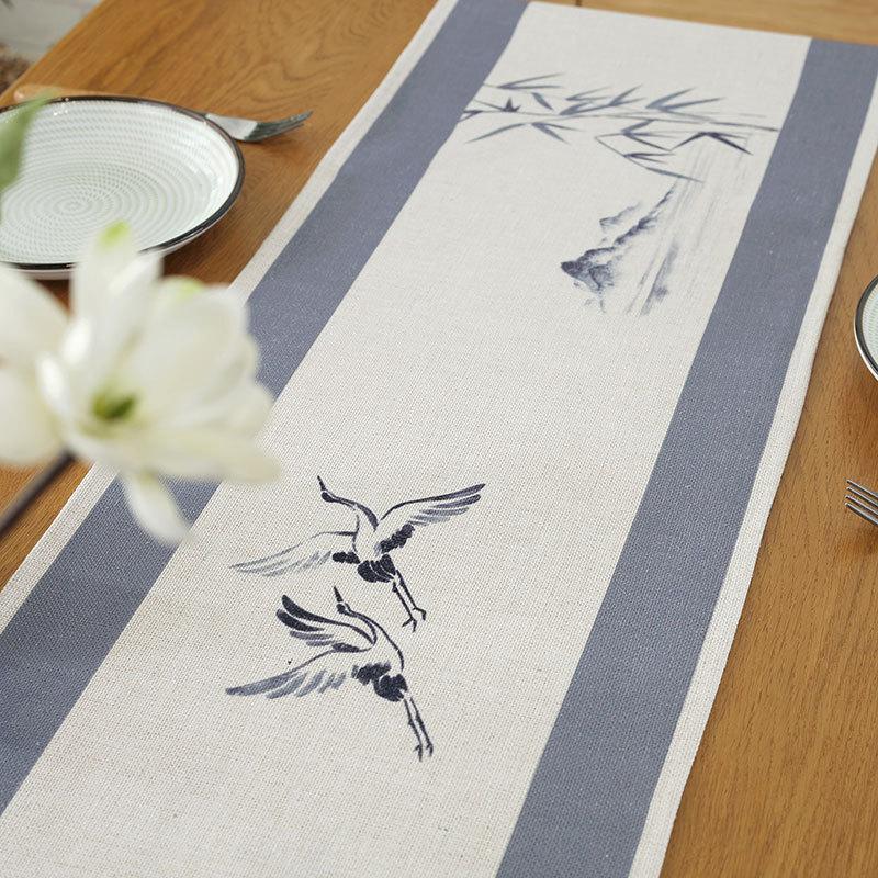 Linen Simple Chinese Style Ink Painting Table Runner Tea Table Strip Coffee Table Flag