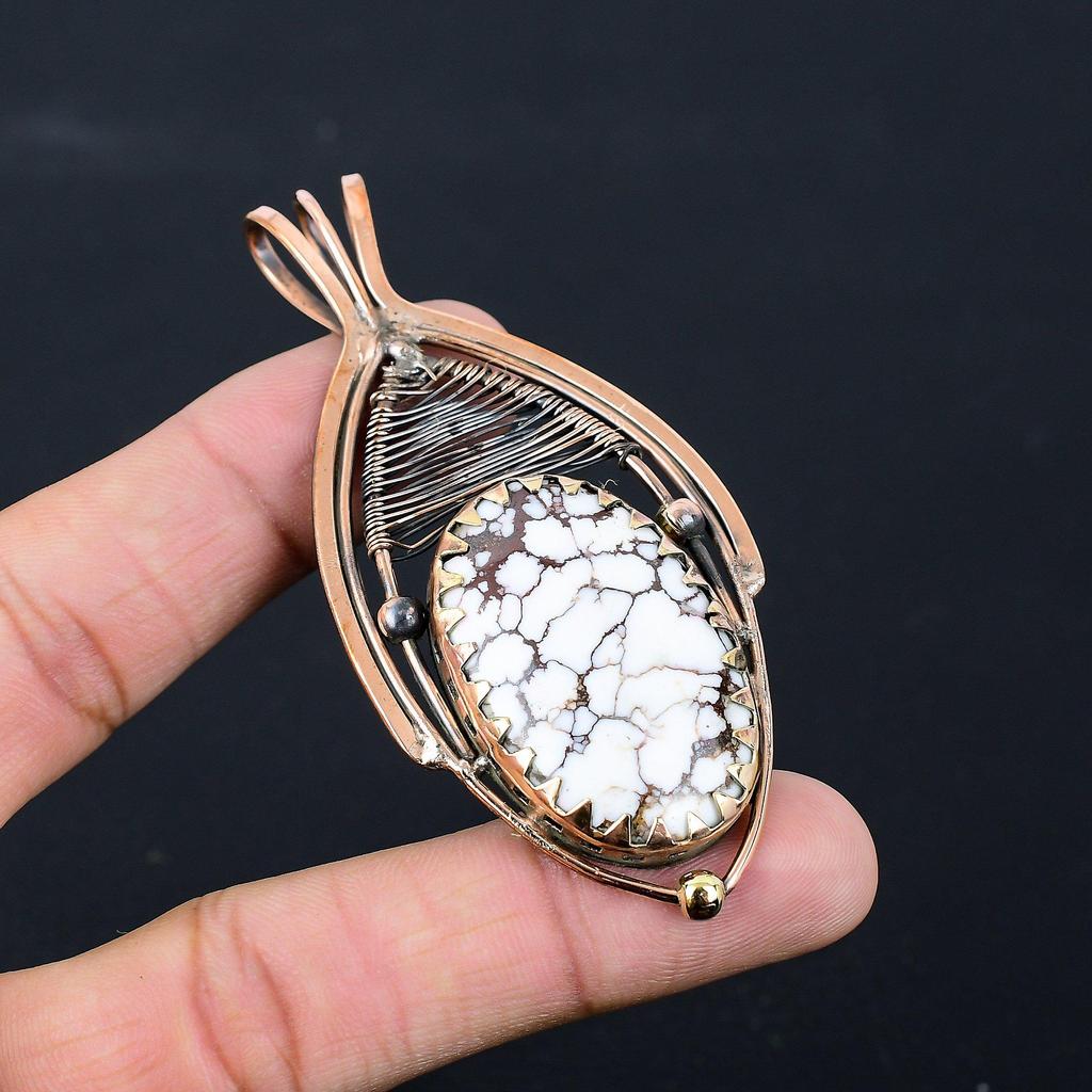 Wild Horse Gemstone Pure Copper Wire Wrapped Handmade Pendant Jewelry For Her