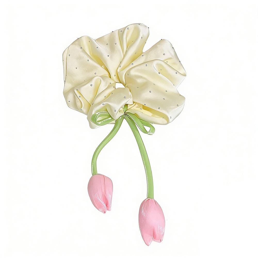 Spring Design Tulip Headbands Elastic Material Mesh Strap Satin Hairstring Bow Hanging Flower Handmade Butterfly Knot