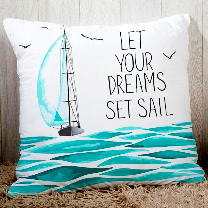 Blue Sea Sail Print Sofa Cushion Cover Pillowcase Home Party Car Bedding