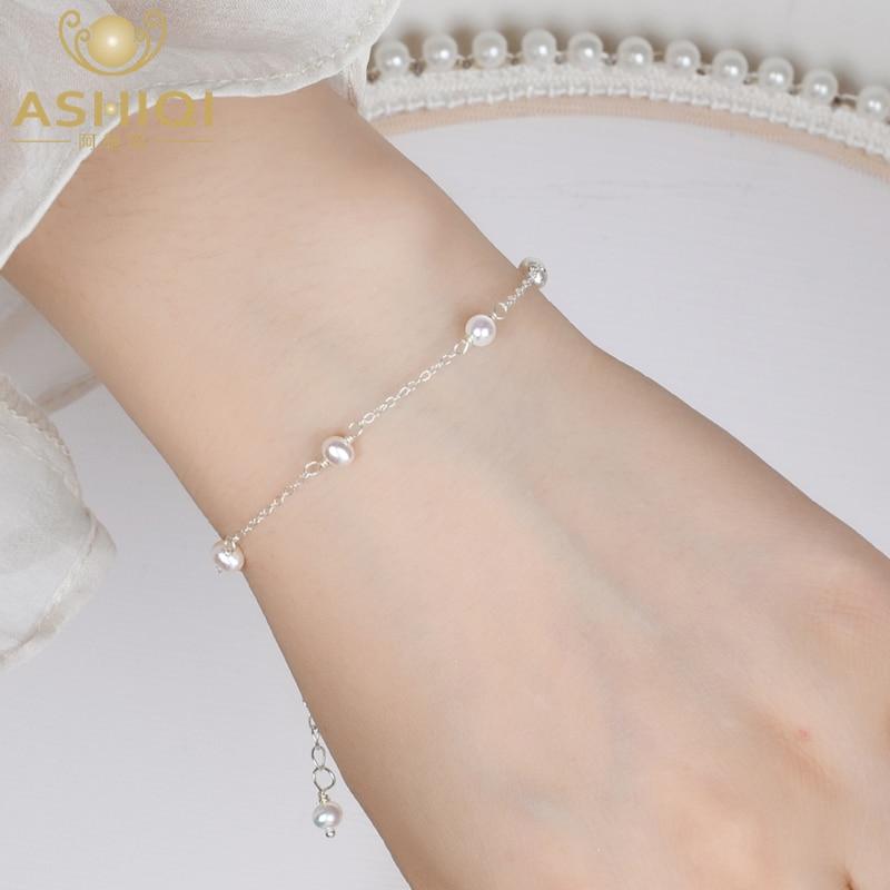 Real 925 Sterling Silver Chain Bracelet for Girls Women 4-5mm Mini Natural Freshwater Pearls Jewelry Gift Wholesale