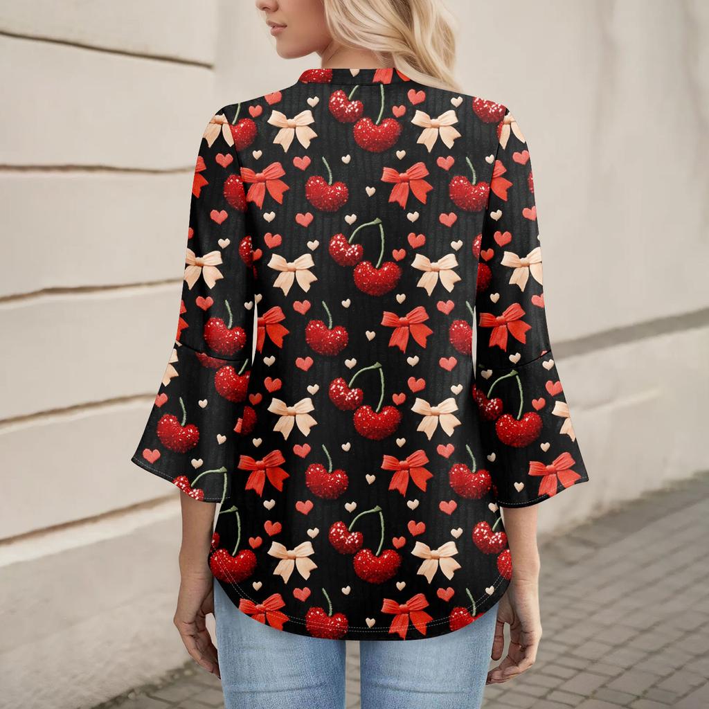 Женская рабочая рубашка с плиссировкой и рукавом 3/4, рубашка с V-образным вырезом, повседневная рубашка с завязками на талии, деловая рубашка