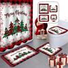 Набор из 4 предметов: Занавеска для душа для ванной Merry Christmas, красная клетка буффало, занавеска для ванной с 12 крючками, нескользящие коврики, коврик для крышки унитаза, перегородка для ванной
